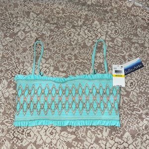 NEW Isabella Rose Women's Blue Double Take Smocked Bikini Top